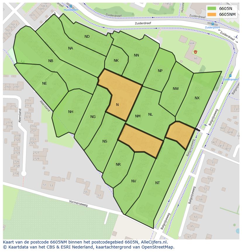 Afbeelding van het postcodegebied 6605 NM op de kaart.