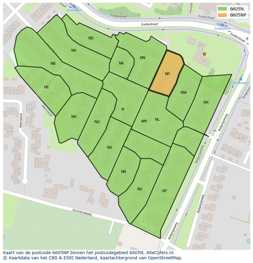 Afbeelding van het postcodegebied 6605 NP op de kaart.