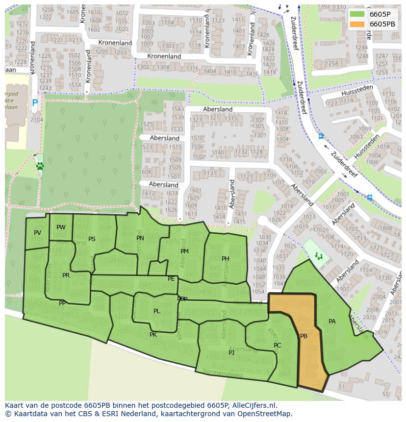 Afbeelding van het postcodegebied 6605 PB op de kaart.