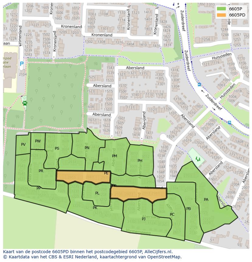Afbeelding van het postcodegebied 6605 PD op de kaart.
