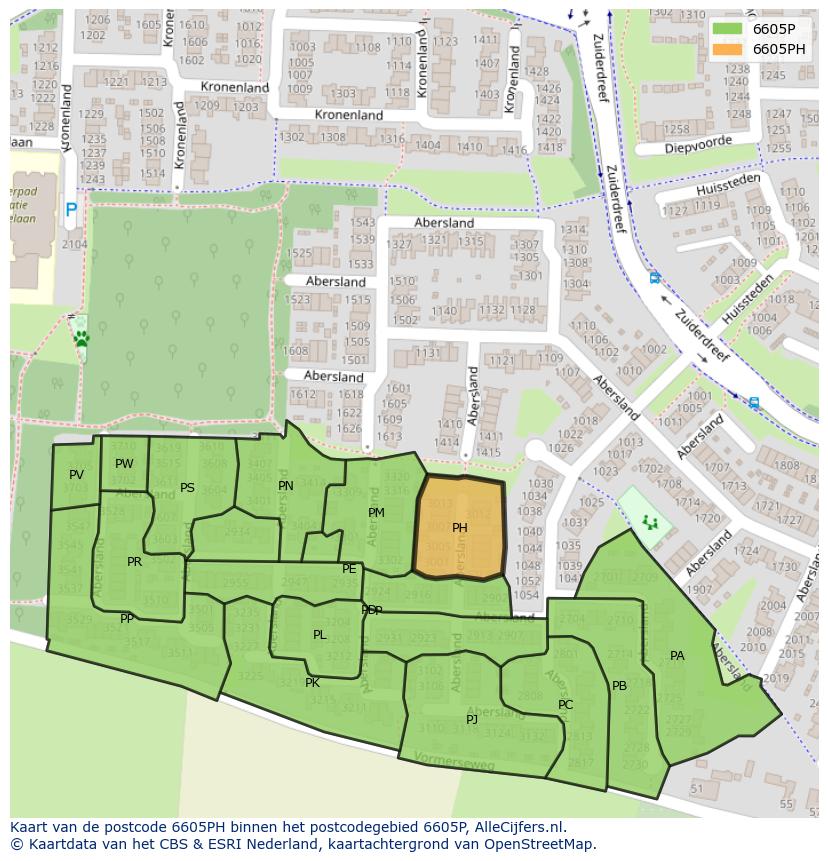 Afbeelding van het postcodegebied 6605 PH op de kaart.