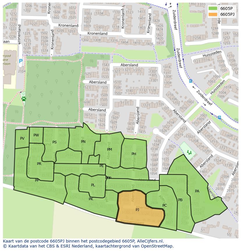 Afbeelding van het postcodegebied 6605 PJ op de kaart.