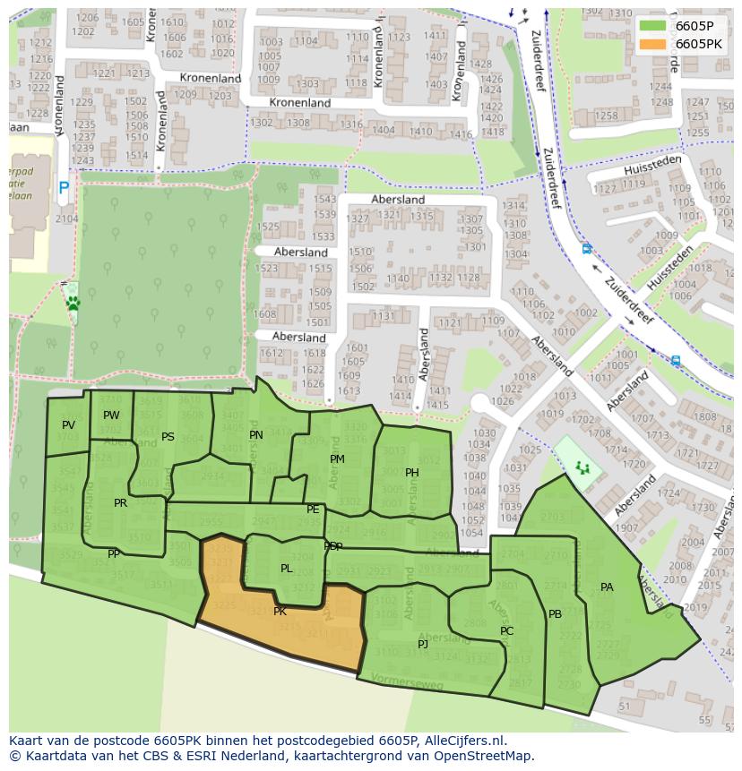 Afbeelding van het postcodegebied 6605 PK op de kaart.