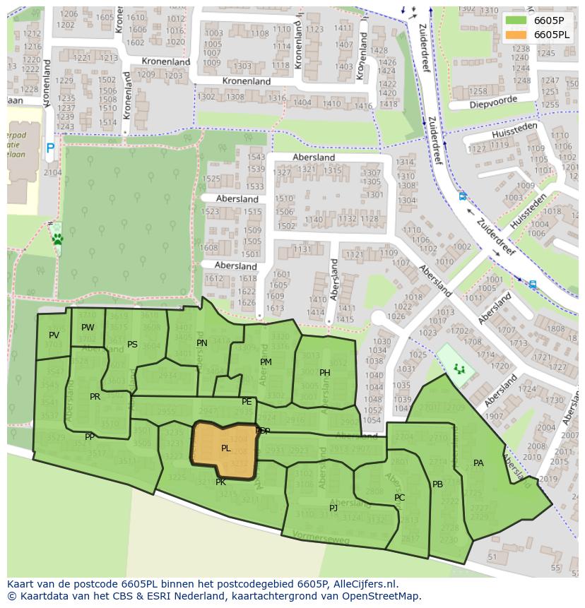 Afbeelding van het postcodegebied 6605 PL op de kaart.