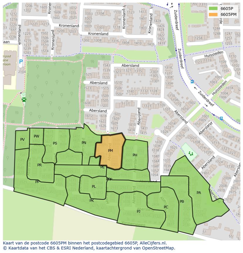 Afbeelding van het postcodegebied 6605 PM op de kaart.