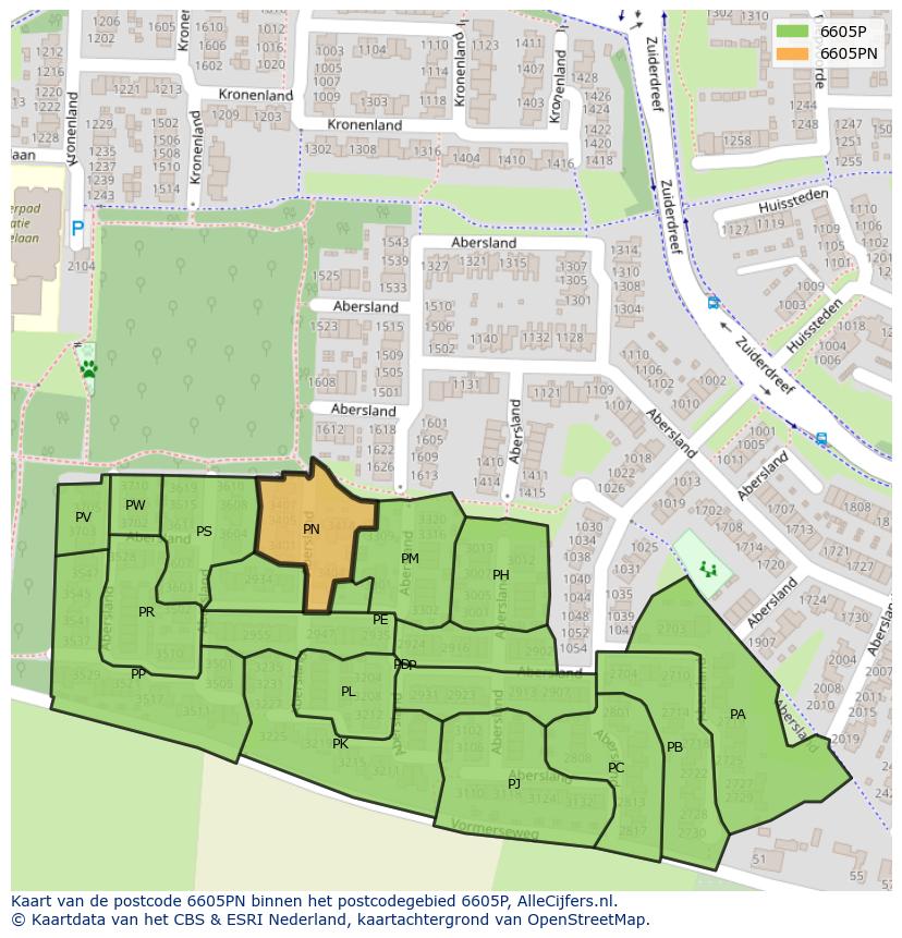Afbeelding van het postcodegebied 6605 PN op de kaart.