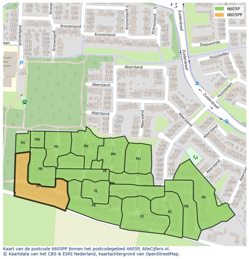 Afbeelding van het postcodegebied 6605 PP op de kaart.