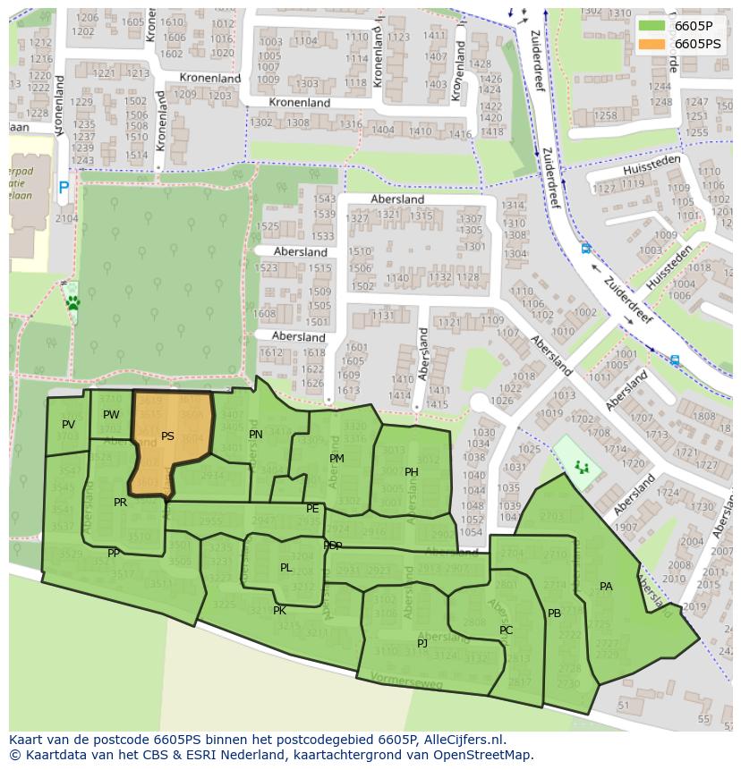Afbeelding van het postcodegebied 6605 PS op de kaart.
