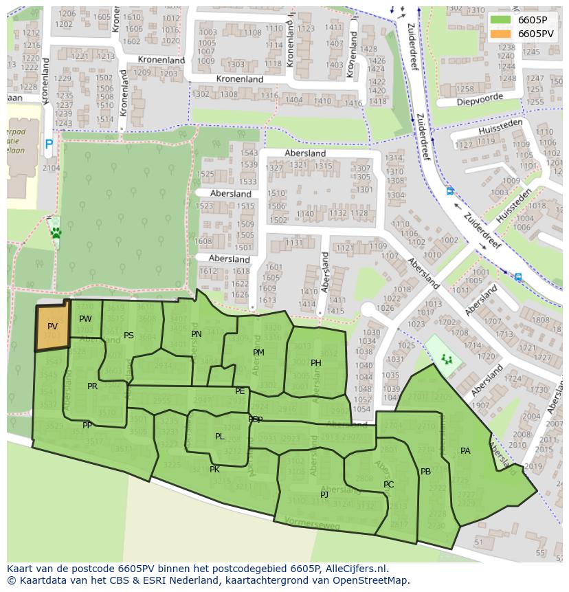 Afbeelding van het postcodegebied 6605 PV op de kaart.
