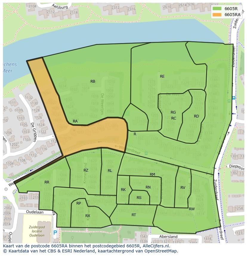 Afbeelding van het postcodegebied 6605 RA op de kaart.