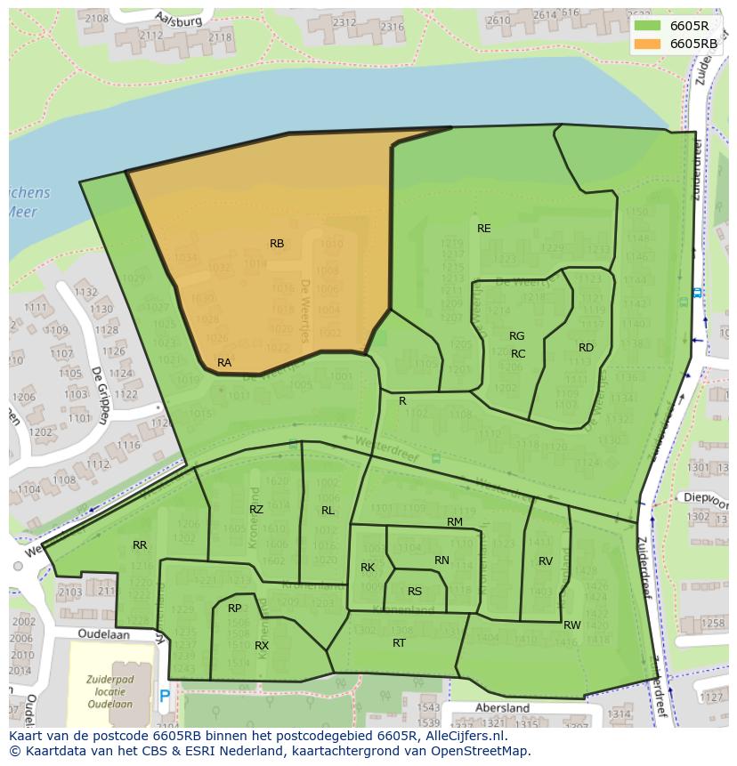Afbeelding van het postcodegebied 6605 RB op de kaart.