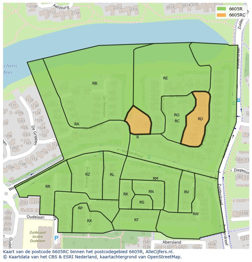 Afbeelding van het postcodegebied 6605 RC op de kaart.