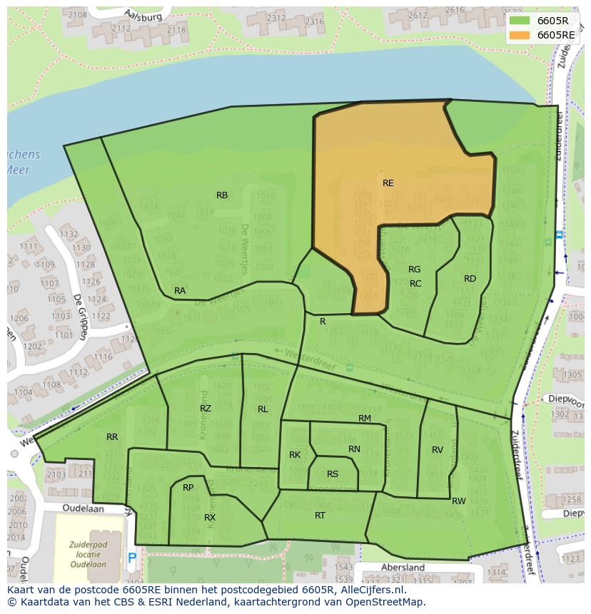 Afbeelding van het postcodegebied 6605 RE op de kaart.