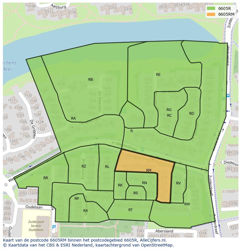 Afbeelding van het postcodegebied 6605 RM op de kaart.