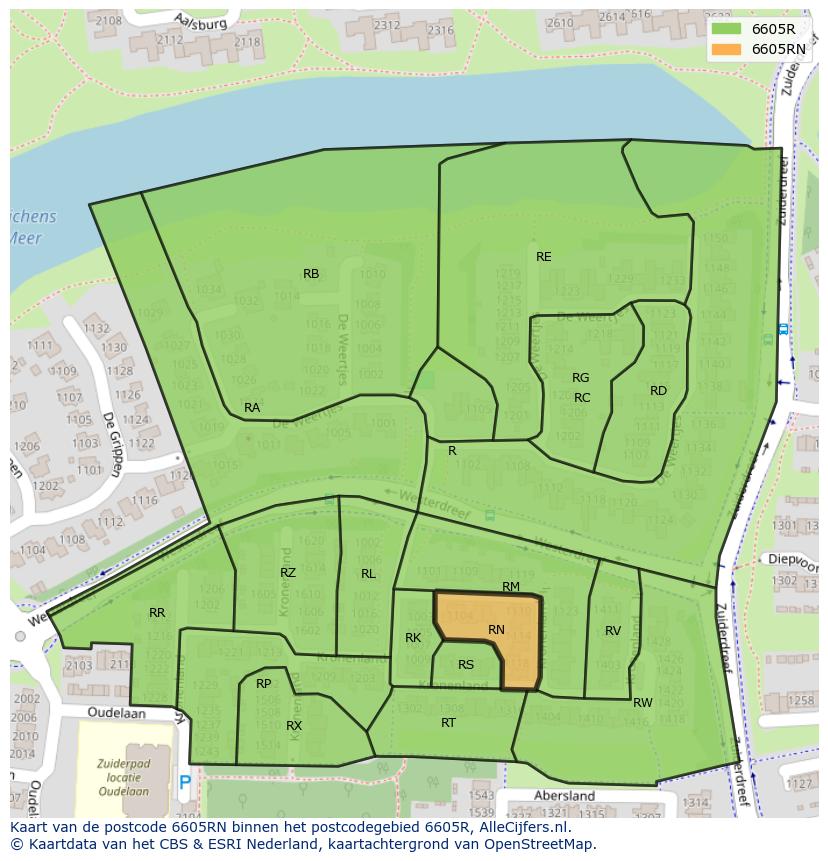 Afbeelding van het postcodegebied 6605 RN op de kaart.