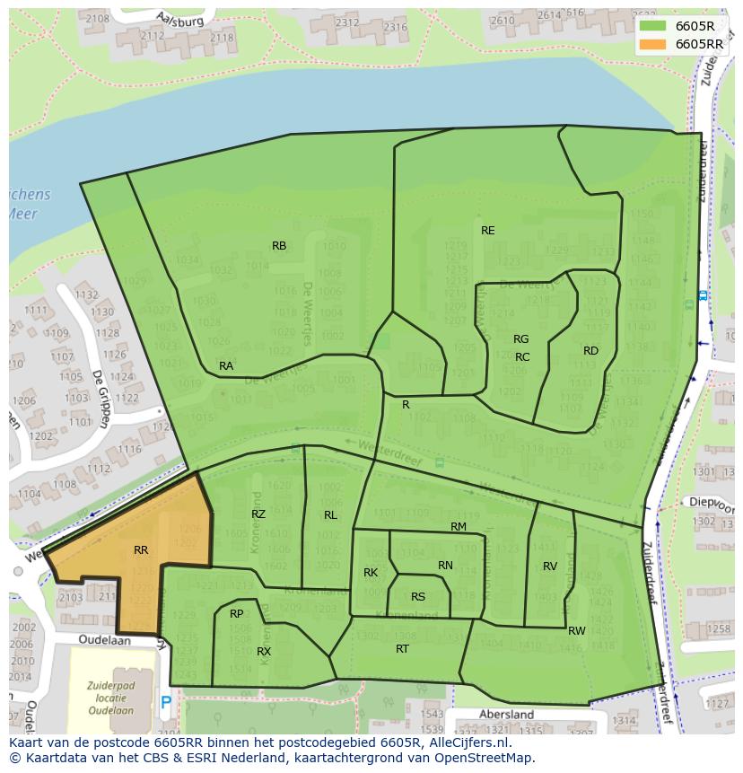 Afbeelding van het postcodegebied 6605 RR op de kaart.