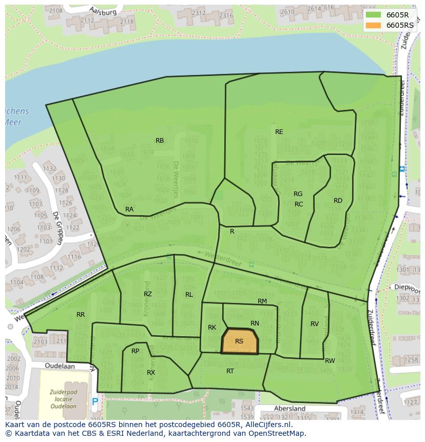 Afbeelding van het postcodegebied 6605 RS op de kaart.