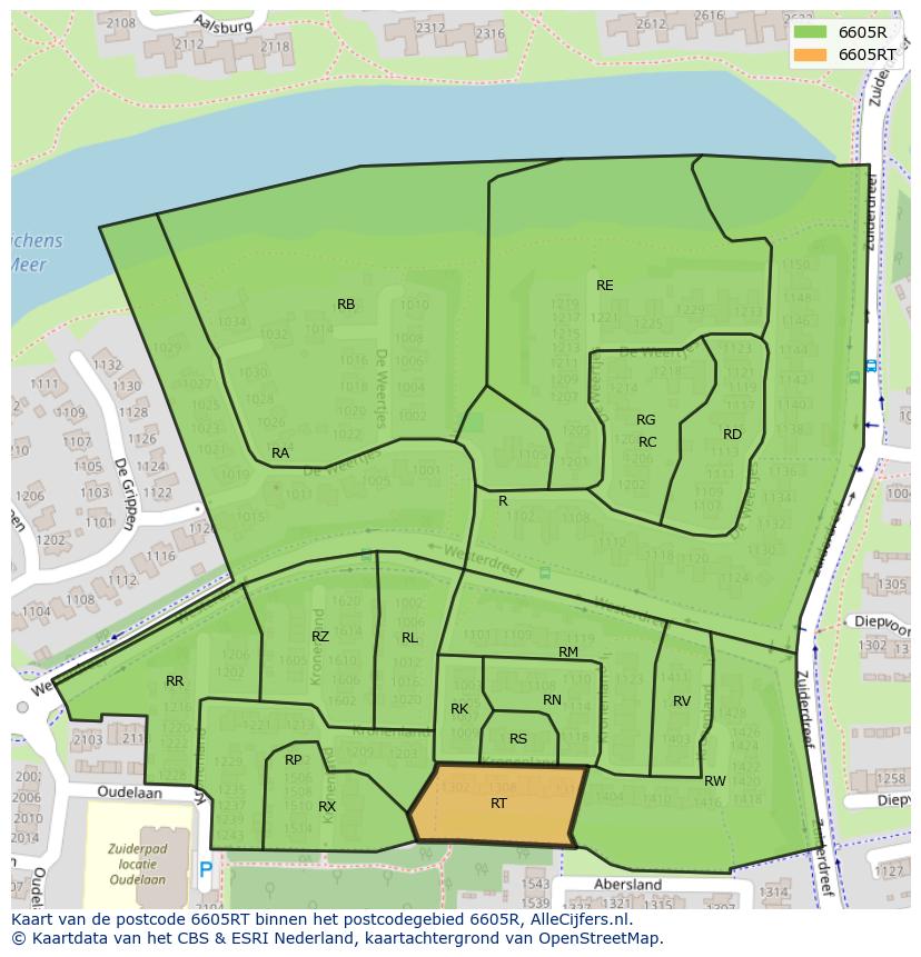 Afbeelding van het postcodegebied 6605 RT op de kaart.