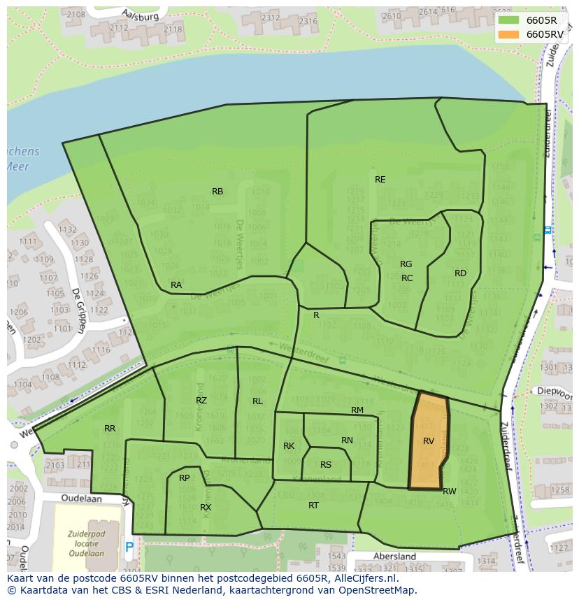 Afbeelding van het postcodegebied 6605 RV op de kaart.