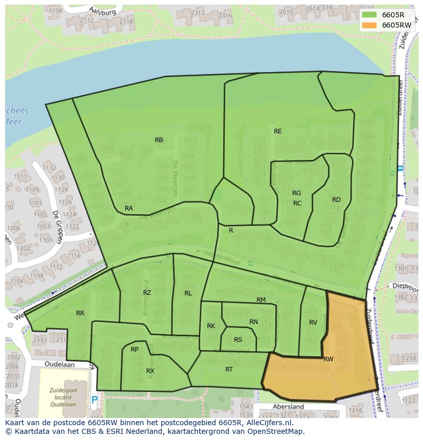 Afbeelding van het postcodegebied 6605 RW op de kaart.