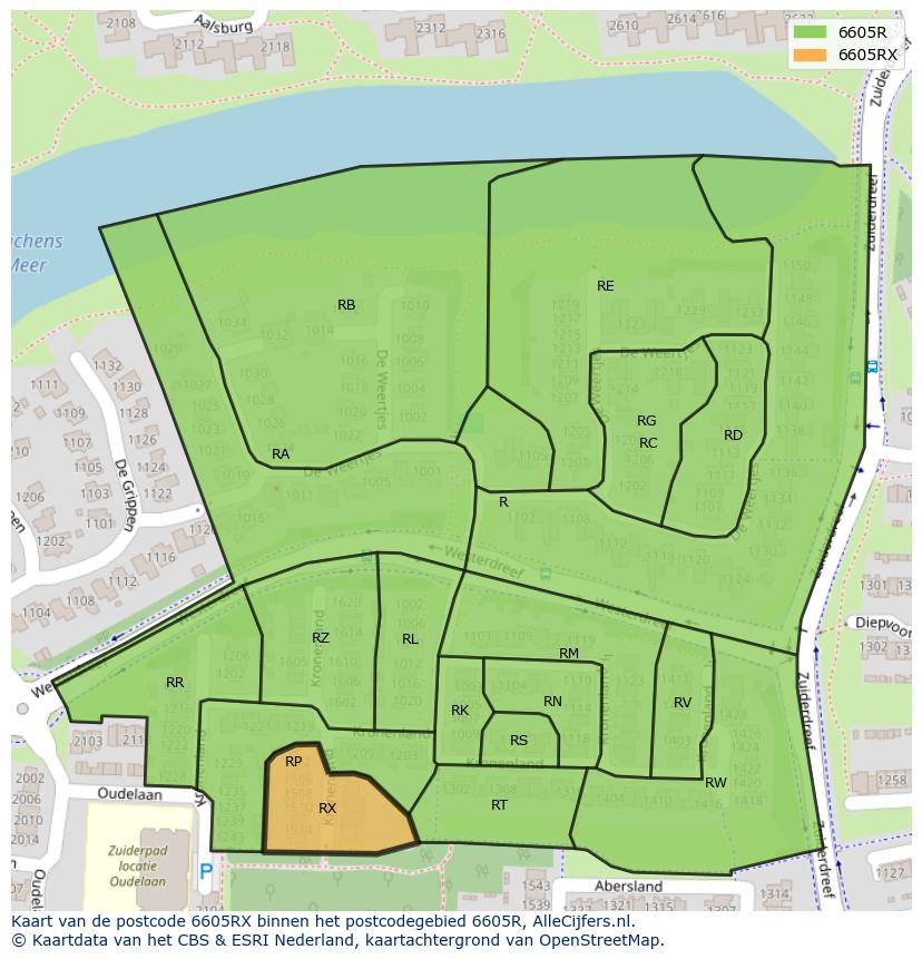 Afbeelding van het postcodegebied 6605 RX op de kaart.