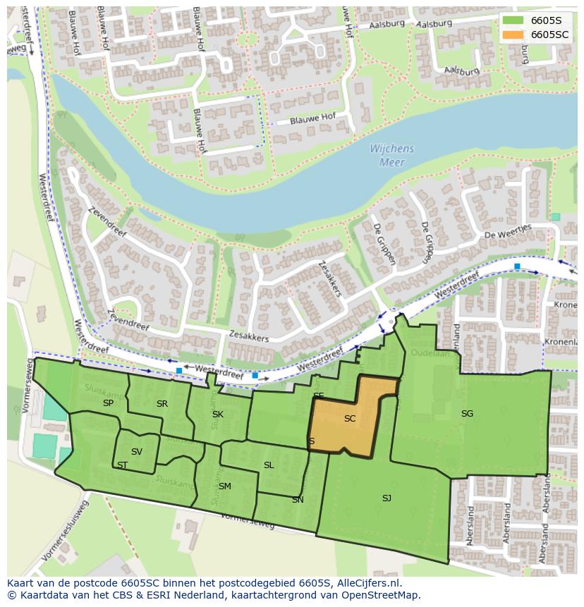 Afbeelding van het postcodegebied 6605 SC op de kaart.