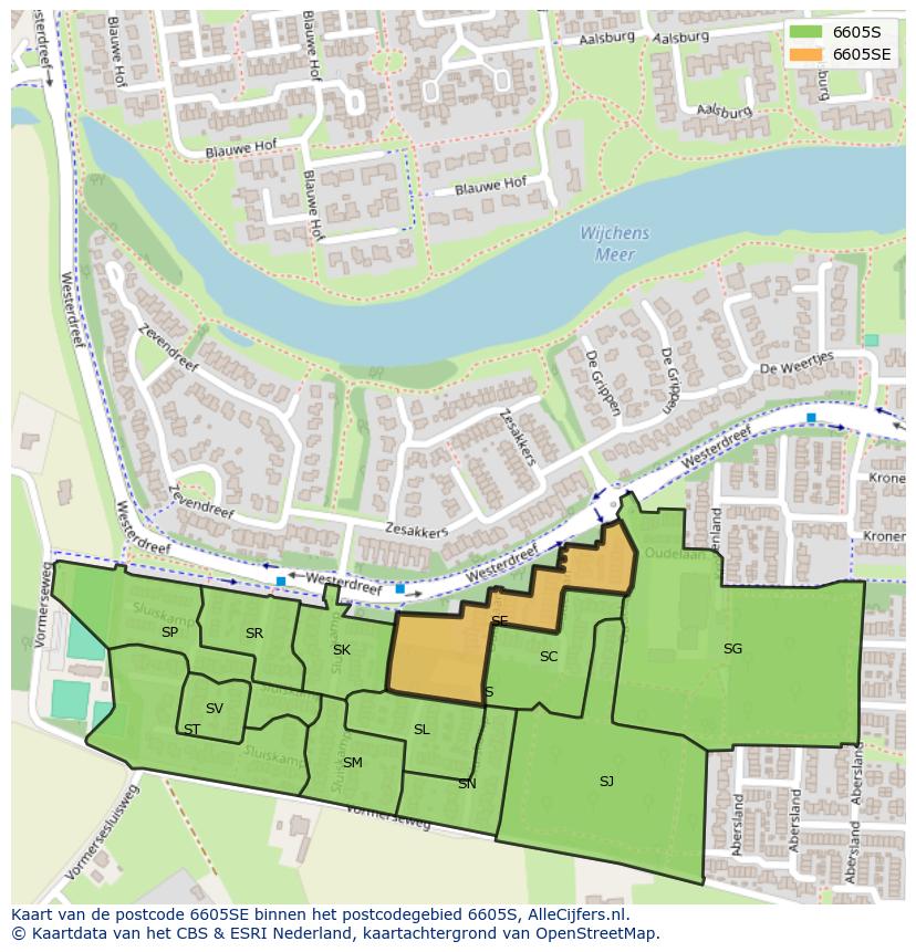 Afbeelding van het postcodegebied 6605 SE op de kaart.