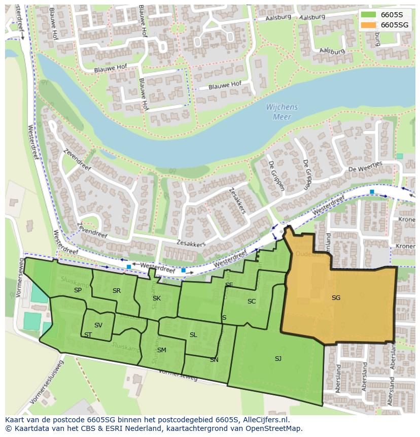 Afbeelding van het postcodegebied 6605 SG op de kaart.