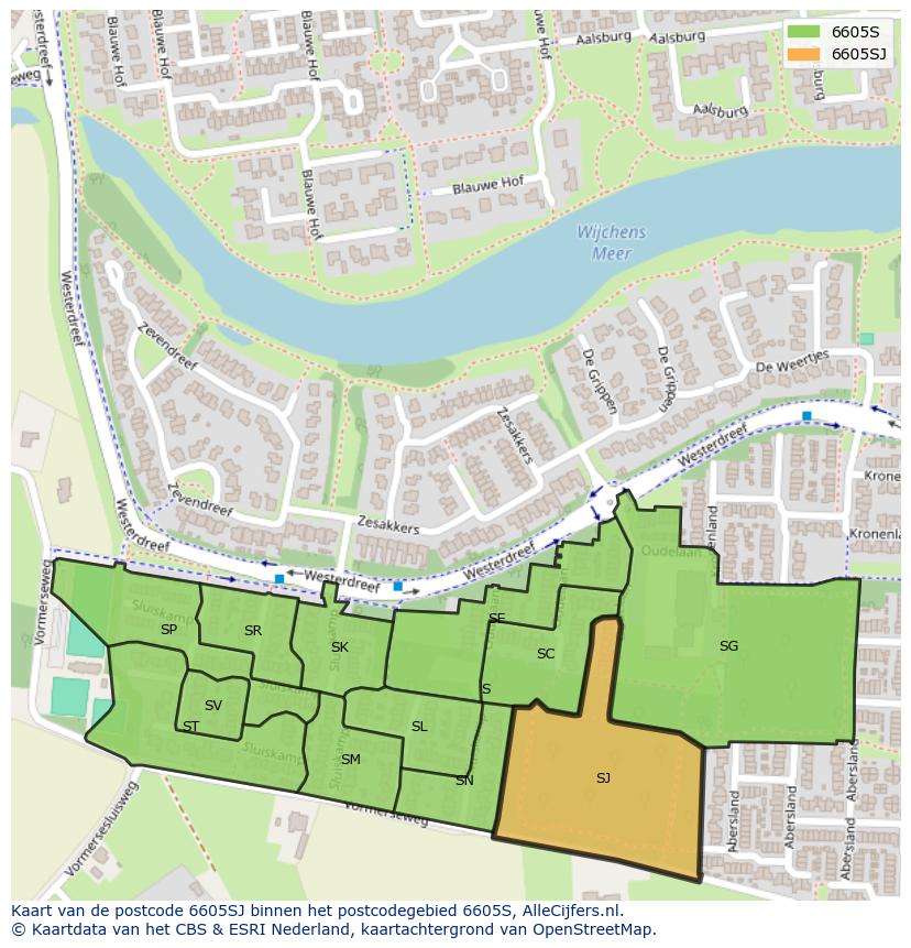 Afbeelding van het postcodegebied 6605 SJ op de kaart.