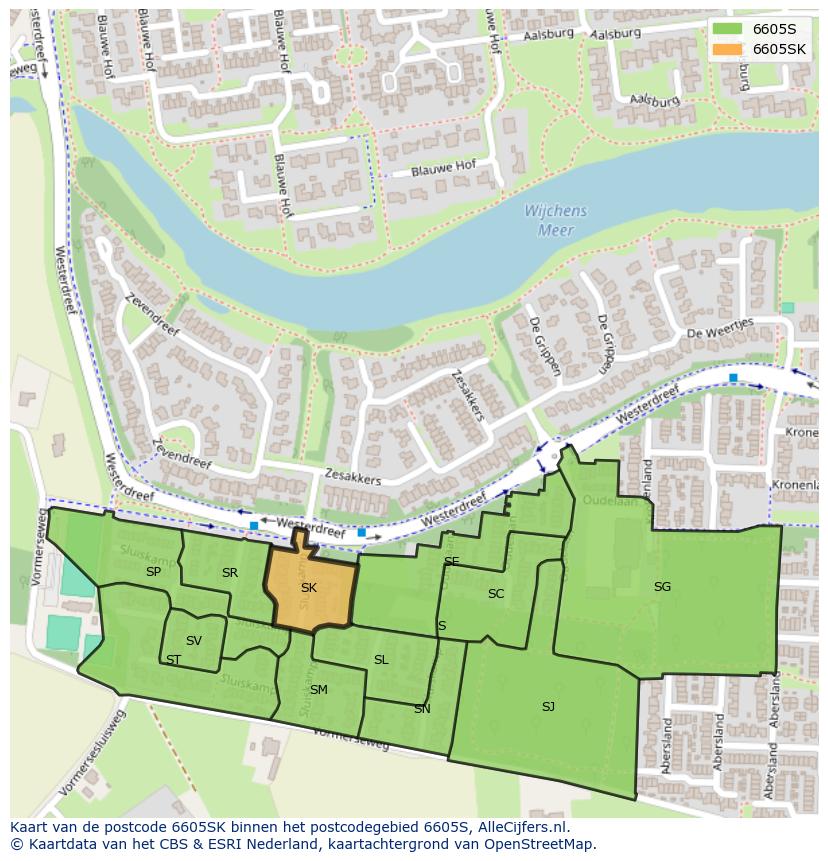 Afbeelding van het postcodegebied 6605 SK op de kaart.
