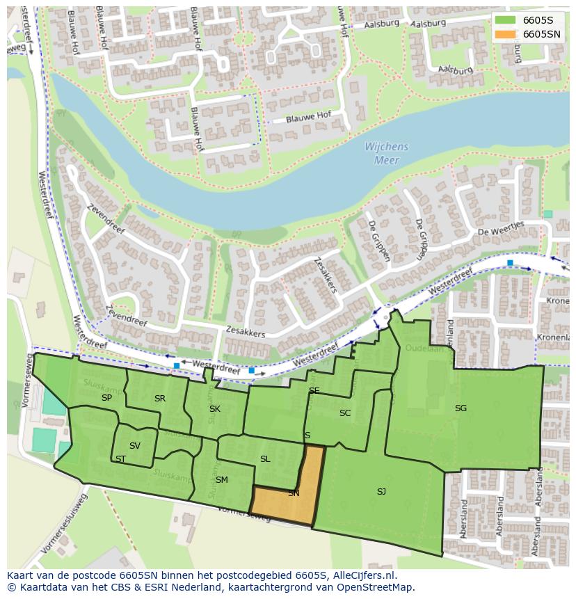 Afbeelding van het postcodegebied 6605 SN op de kaart.