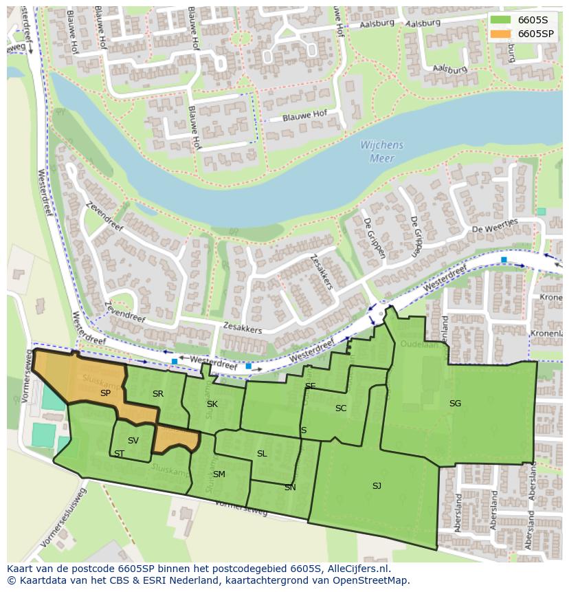 Afbeelding van het postcodegebied 6605 SP op de kaart.