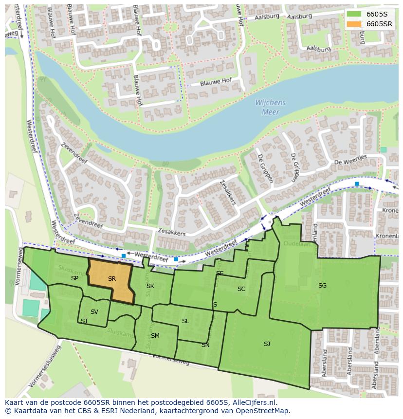Afbeelding van het postcodegebied 6605 SR op de kaart.