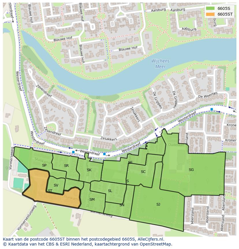 Afbeelding van het postcodegebied 6605 ST op de kaart.