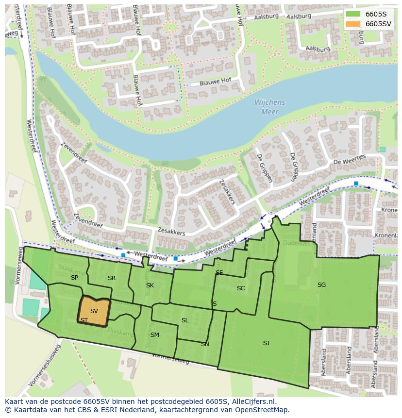 Afbeelding van het postcodegebied 6605 SV op de kaart.
