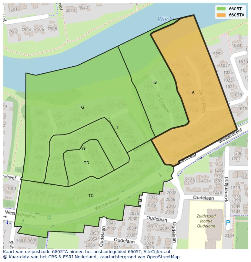 Afbeelding van het postcodegebied 6605 TA op de kaart.