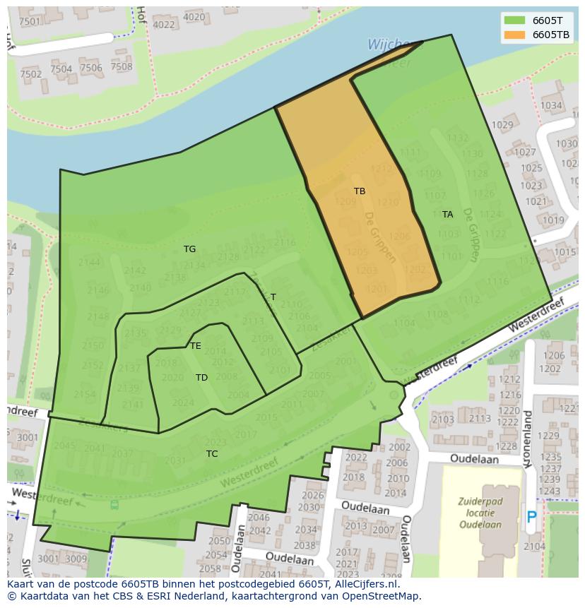 Afbeelding van het postcodegebied 6605 TB op de kaart.