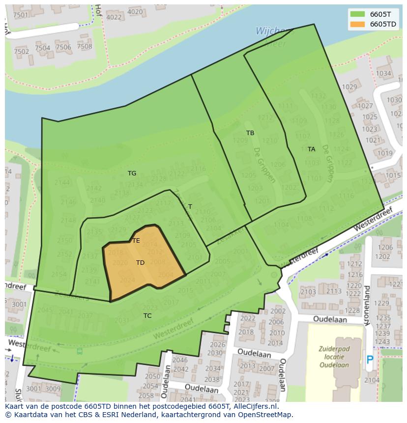 Afbeelding van het postcodegebied 6605 TD op de kaart.