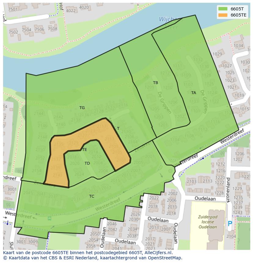 Afbeelding van het postcodegebied 6605 TE op de kaart.