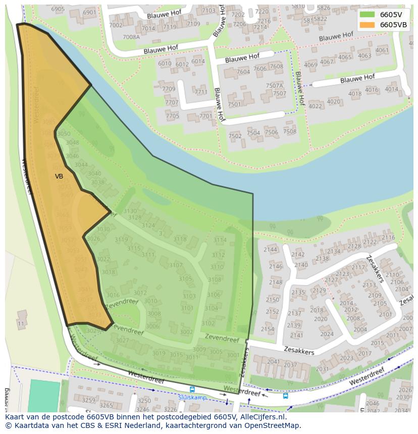 Afbeelding van het postcodegebied 6605 VB op de kaart.