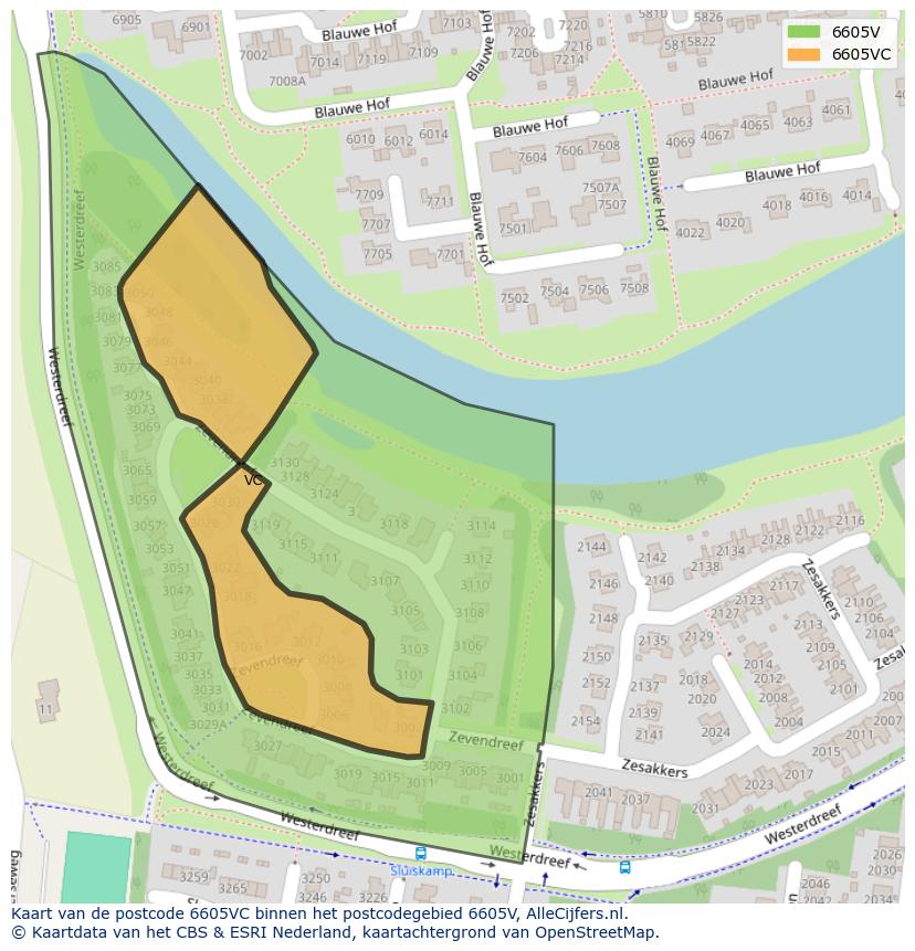 Afbeelding van het postcodegebied 6605 VC op de kaart.