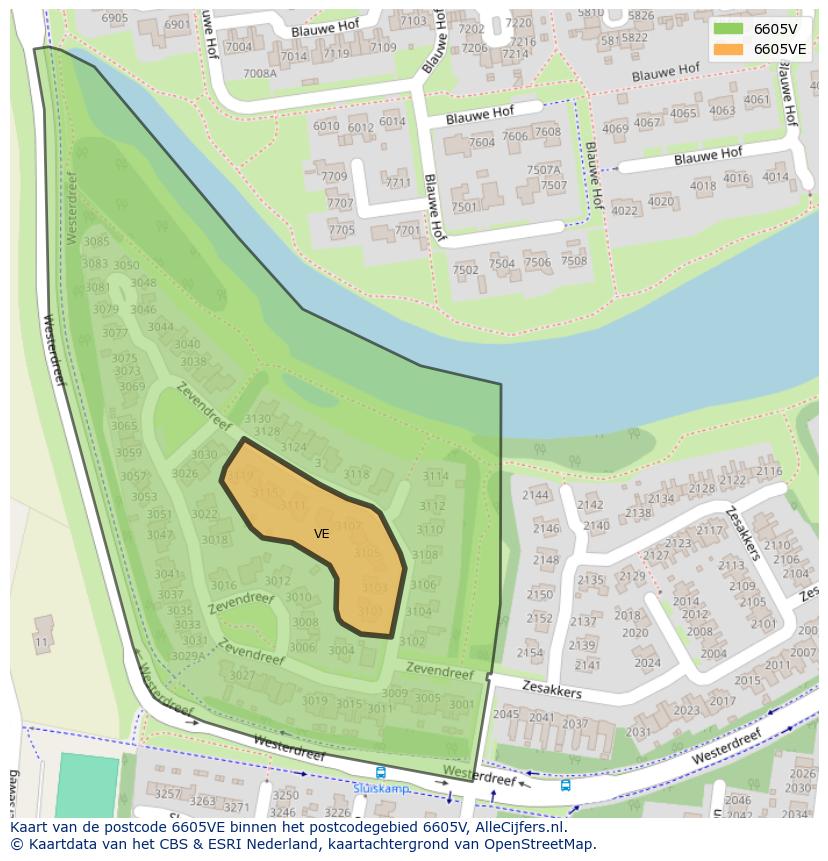 Afbeelding van het postcodegebied 6605 VE op de kaart.