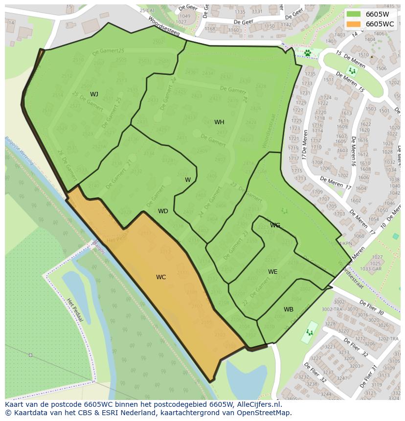 Afbeelding van het postcodegebied 6605 WC op de kaart.