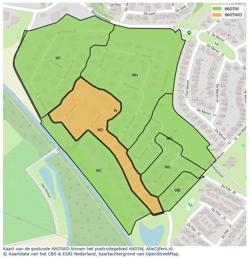 Afbeelding van het postcodegebied 6605 WD op de kaart.