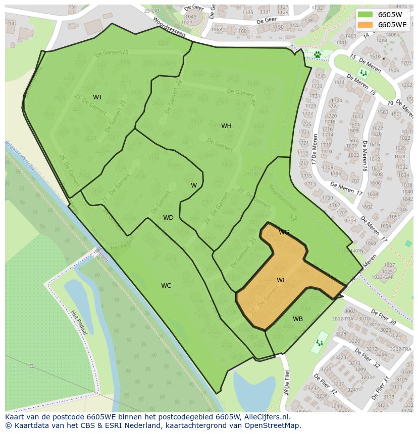 Afbeelding van het postcodegebied 6605 WE op de kaart.