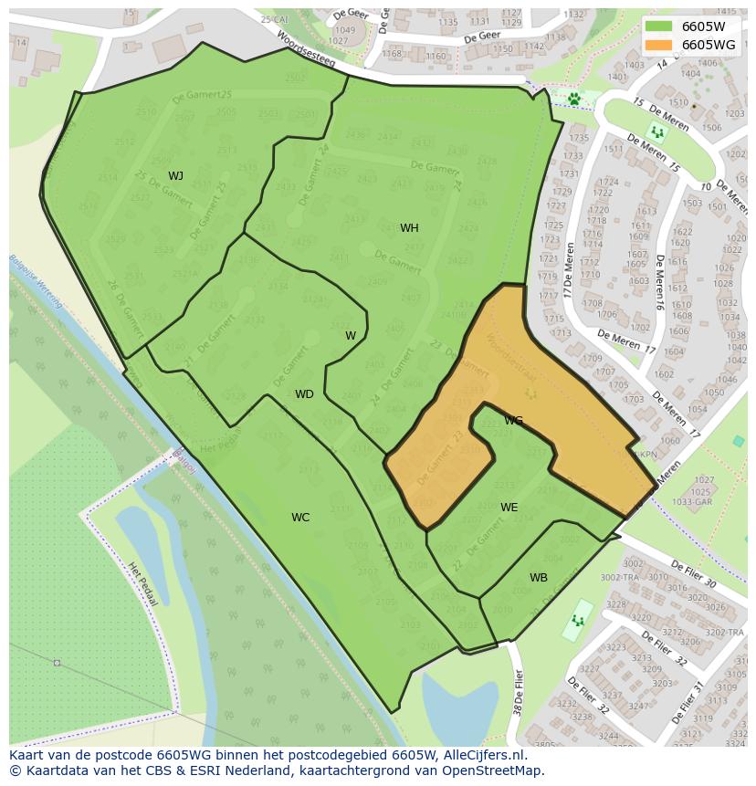 Afbeelding van het postcodegebied 6605 WG op de kaart.