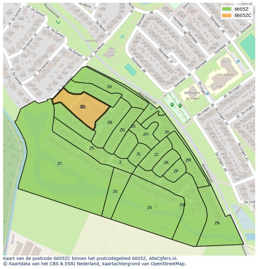 Afbeelding van het postcodegebied 6605 ZC op de kaart.