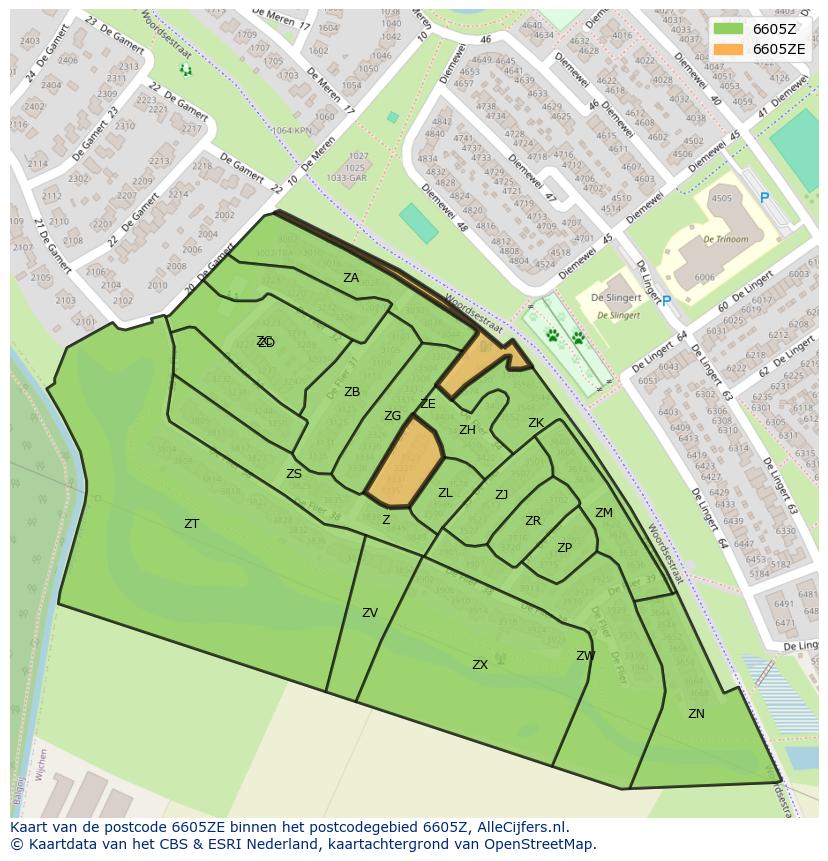 Afbeelding van het postcodegebied 6605 ZE op de kaart.