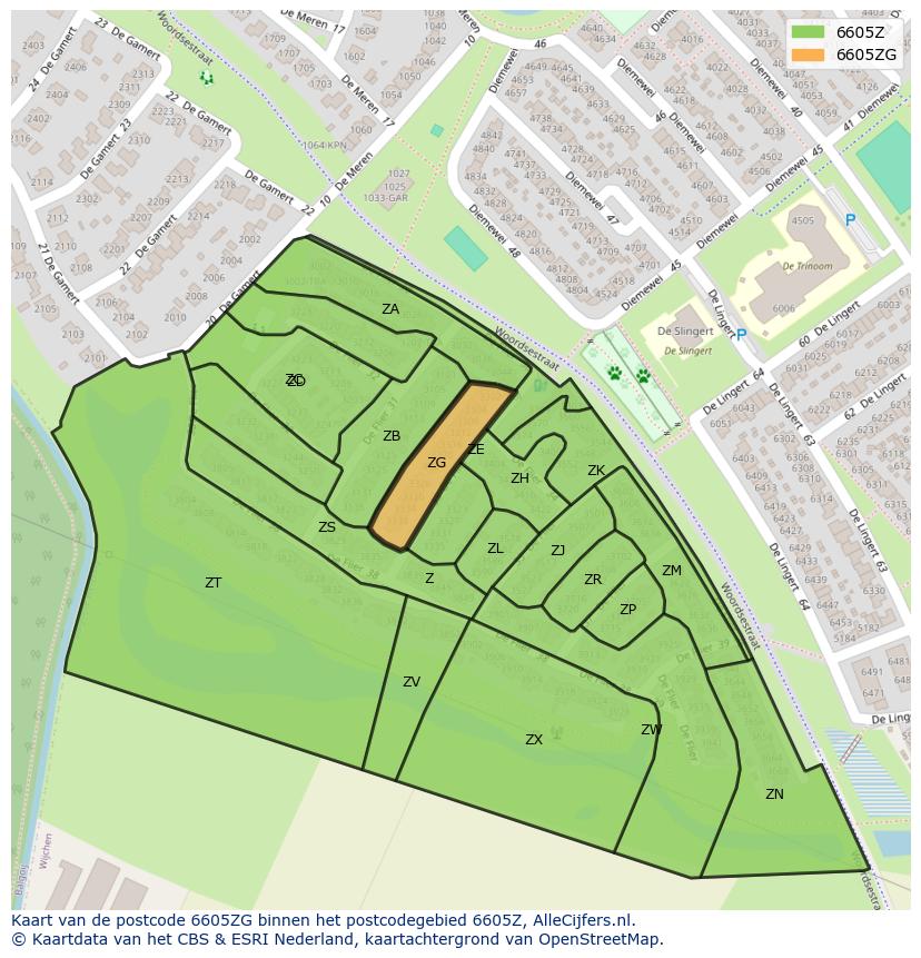Afbeelding van het postcodegebied 6605 ZG op de kaart.