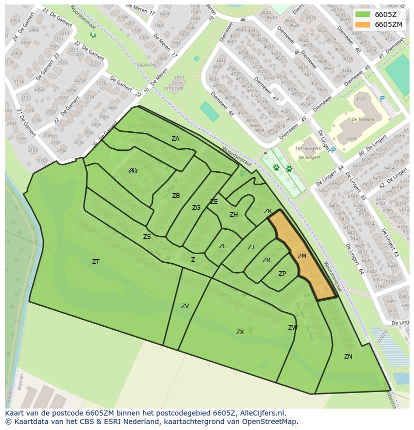 Afbeelding van het postcodegebied 6605 ZM op de kaart.